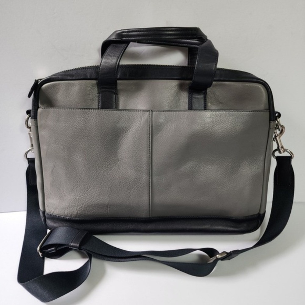 Coach Metropolitan Slim Briefcase Grey Black Leather Laptop Bag Messenger